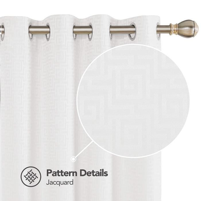 Lot De 2 Rideaux Blancs à Motifs Géométriques – 140 X 260 Cm, Fixation Par œillets – Voilage Opaque Pour Salon, Chambre - 4