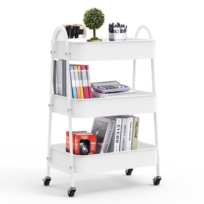 DHHOZAMZ Desserte de cuisine sur roulettes Desserte Chariot de service 43x30x76.5cm-Blanc
