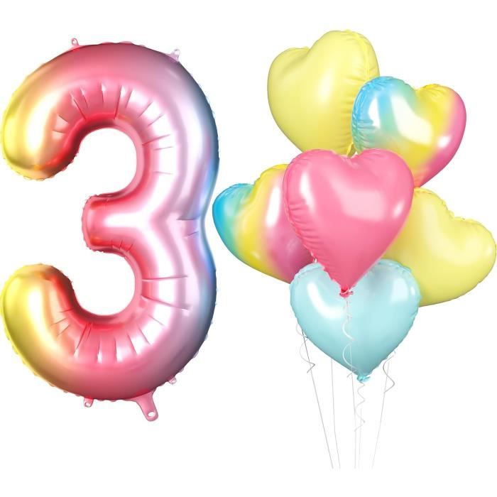 Set De 7 Ballons Arc-en-ciel En Aluminium – Déco Anniversaire Fille – Numéro 1,2,3 – Soleil, Nuage, étoiles