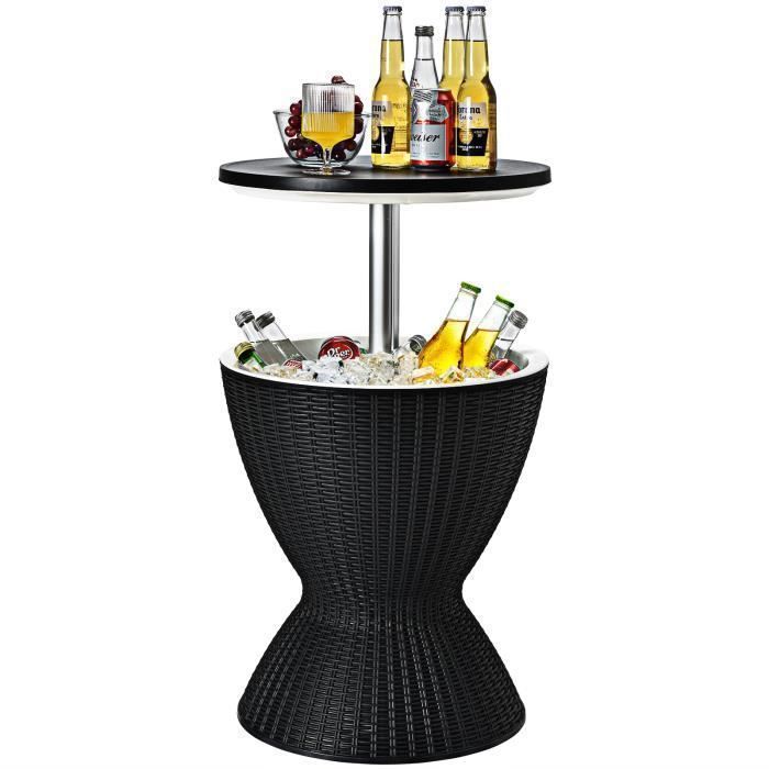 GIANTEX Cool Bar 30L avec Plateau Relevable-Table Glacière pour Jardin Rétractable 2 en 1-Seau à Glace-485x 43x 575-82 cm-Noir