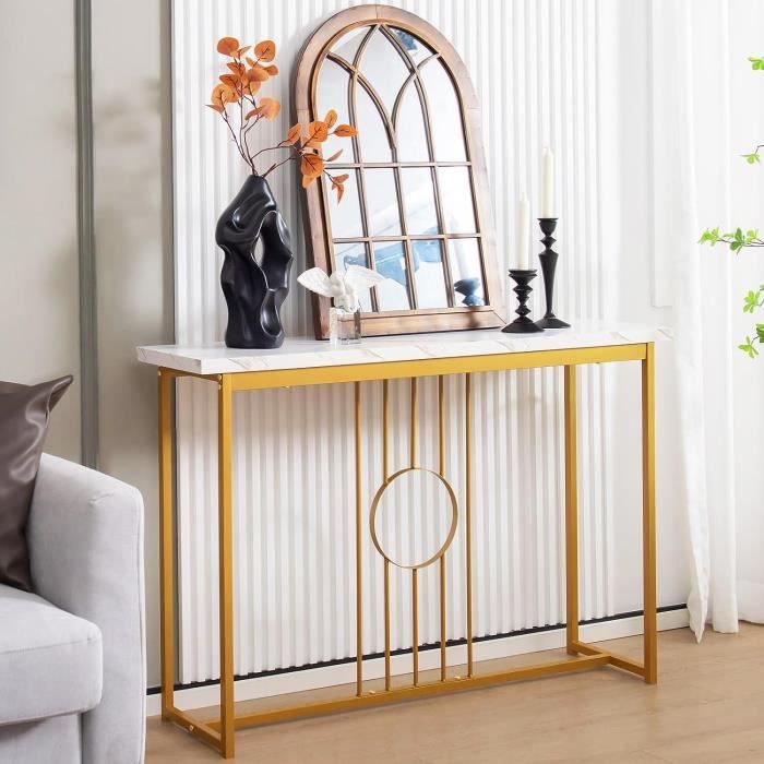giantex console meuble entrée à 1 etage imprimée marbre doré,table console scandinave pour entrée/salon,cadre en fer,120x 30x