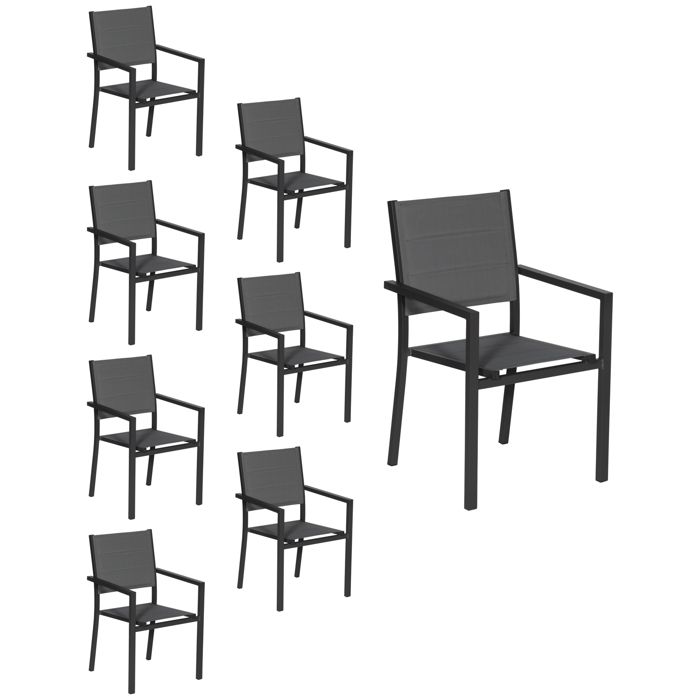 Lot de 8 chaises rembourrées en aluminium anthracite - textilène gris Lot de 8 chaises rembourrées en aluminium anthracite - textilène gris