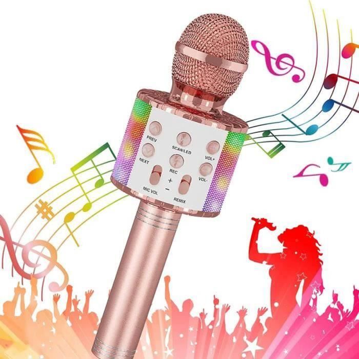Microphone Bluetooth Karaoke Sans Fil - Karaoké Microphone Bluetooth Portable pour Enfants/Adultes Chanter (Or rose)