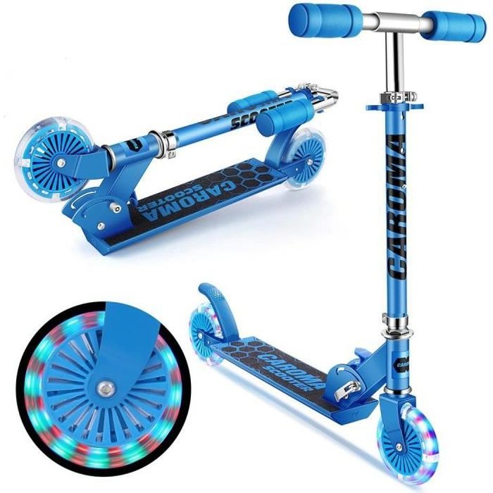 Giantex trottinette enfant 2 roues patinette enfant pliable scooter enfant  kick avec led lumière hauteur réglable bleu - Conforama