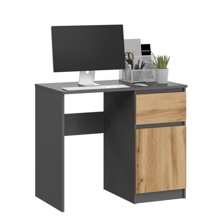 Bureau: 3 tiroirs, 1 porte, 4 étagères, blanc, 155 x 77 x 85 cm | Leroy