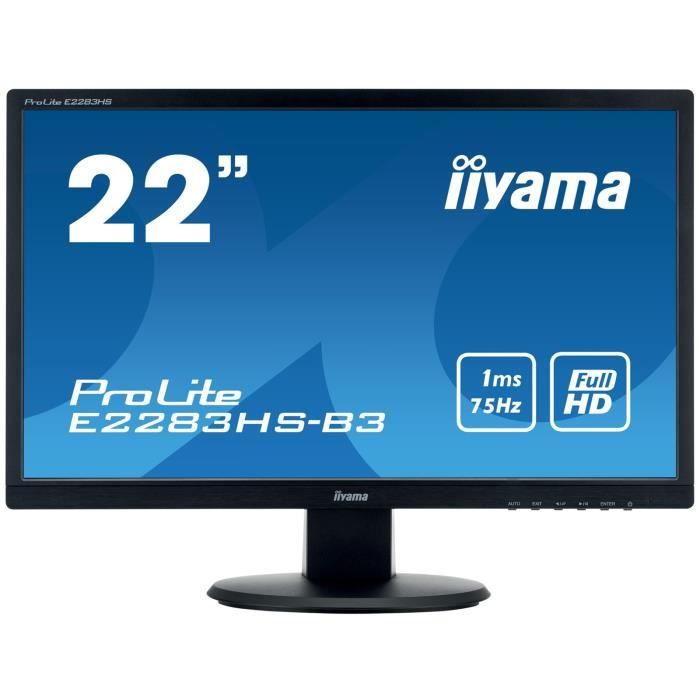 Ecran PC - IIYAMA ProLite E2283HS-B3 - 22 FHD - Dalle TN - 1ms - VGA / DisplayPort / HDMI - Iiyama