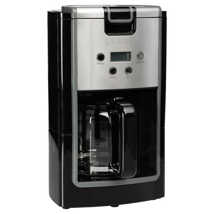 Machine à café filtre KONIG - 12 tasses - Minuteur 24h - Noir