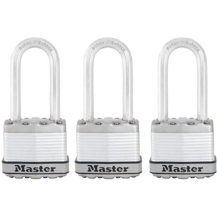 Cadenas Haute Sécurité - MASTER LOCK - M1EURTRILH - A Clé - Acier Laminé - Extérieur - Anse L - Pack