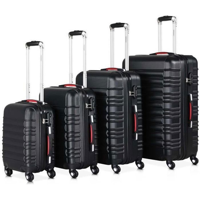 Set de 4 valises rigides Noir S/M/L/XL 4 Roues 360° Bagage poignée