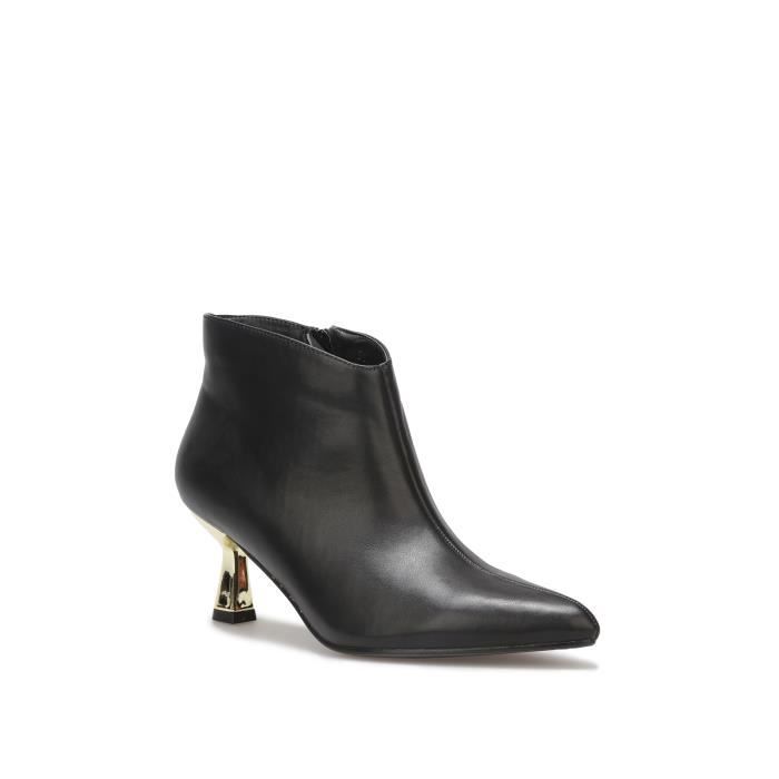 Bottines Femme Noir Petit talon metallique Fermeture Zip