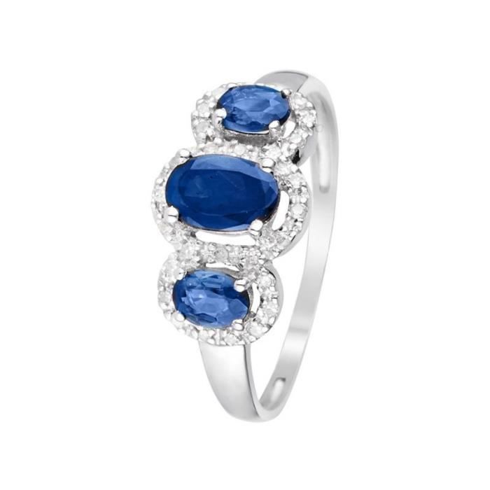Bague Or Blanc Et Diamants 0 09 Carats Et Saphirs 1 15 Carats