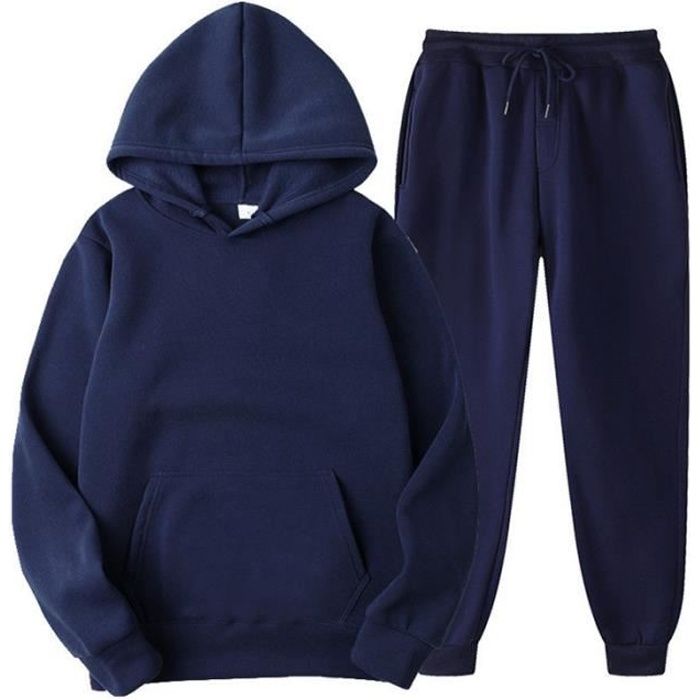Ensemble Homme 2 Pieces Ensemble Jogging Homme de Sport Sweat a Capuche et Pantalon Jogging pour Hommes Bleu marine