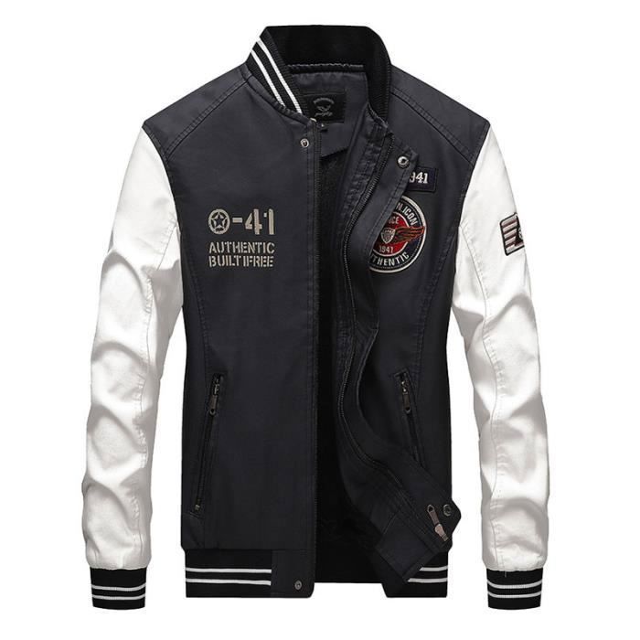 Blouson Homme en Cuir Baseball OEIN Noir blanc Chaud et Impermeable Tailles S XXXL Noir blanc Cdiscount Pret a Porter