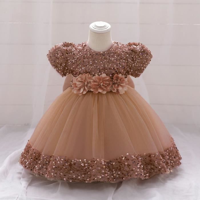 Robe Princesse Bébé Fille Manches Courtes Paillettes pour Mariage