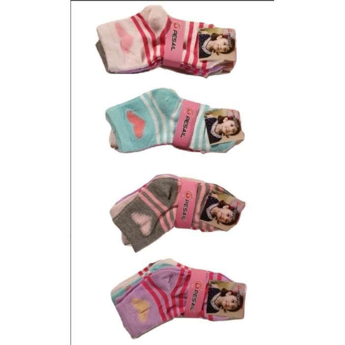 PESAIL Lot 6 paires chaussettes enfant ,chaussettes filles 90% coton 35/38  Multicolore - Cdiscount Prêt-à-Porter
