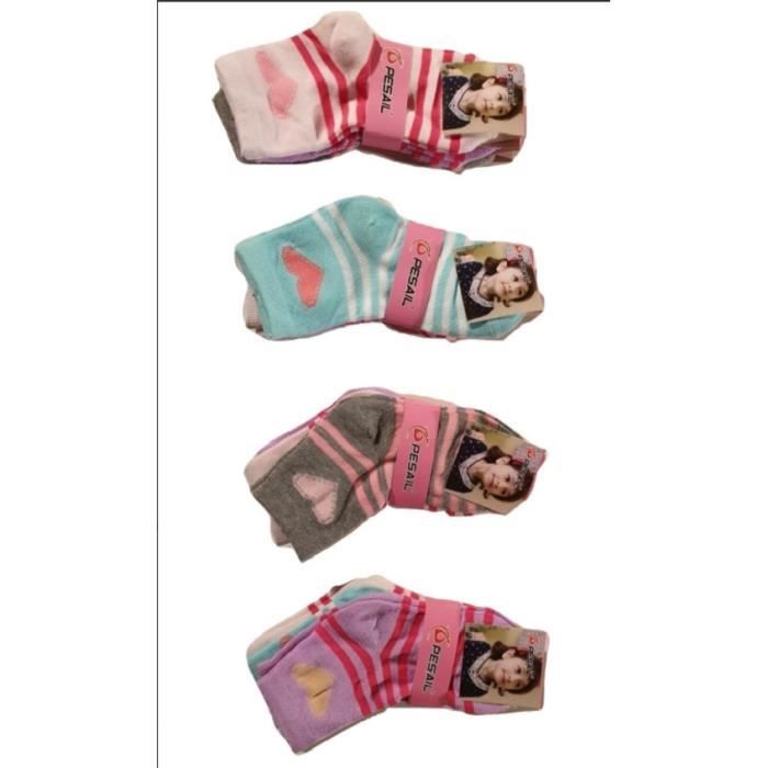 PESAIL Lot 6 paires chaussettes enfant ,chaussettes filles 90% coton 35/38