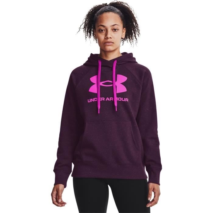 Sweat capuche femme Under Armour avec logo Rival Fleece violet
