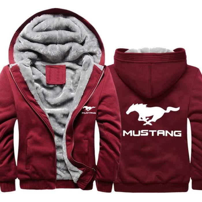 IGUC 201 Mustang sweat a capuche en coton molletonne pour homme veste epaisse et chaude avec fermeture eclair Logo de vo Blanche Cdiscount Pret a Porter
