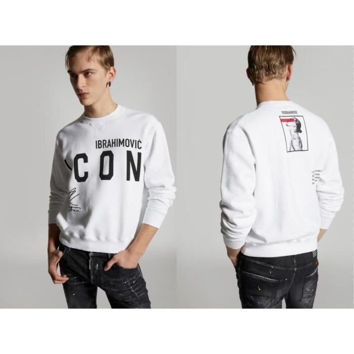 Chemise Pull imprime Dsquared2 classique a manches longues pour homme vetement Simple col rond Slim decontracte ample 403 WHITE C Blanc Cdiscount Pret a Porter