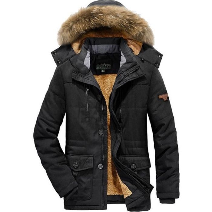 Parka Homme Hiver Doublée polaire Avec capuche amovible Manches