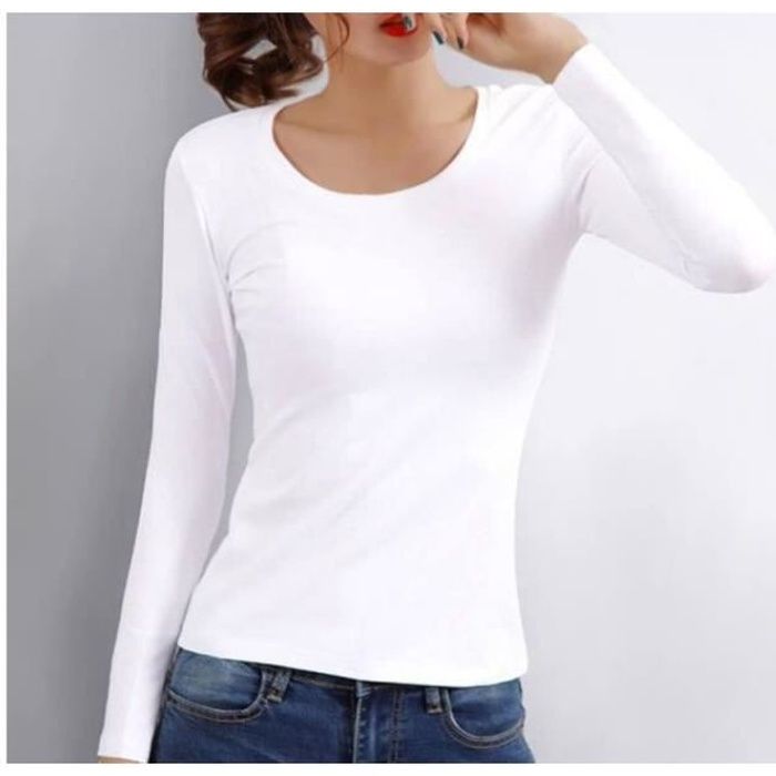 Tee Shirt Thermique Femme Maillot de Corps Doublure Fluff Chaud Polaire  Manches Longues T-Shirt épais et Chaud sous-Vêtements Blanc - Cdiscount  Prêt-à-Porter