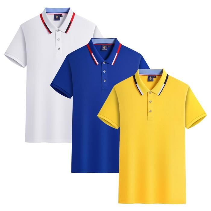 Lot de 3 Polo Homme Ete Manches Courtes T Shirt Elegant Top Respirant Blanc Bleu Fonce Jaune Blanc bleu fonce jaune Cdiscount Pret a Porter