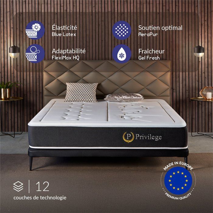 Matelas Privilège 160x200 - Épais 26cm - Mousse HR - Blue Latex - Mémoire de forme Réversible - 7 zones - Équilibré - Grand confort Matelas Privilège 160x200 - Épais 26cm - Mousse HR - Blue Latex - Mémoire de forme Réversible - 7 zones - Équilibré - Grand confort