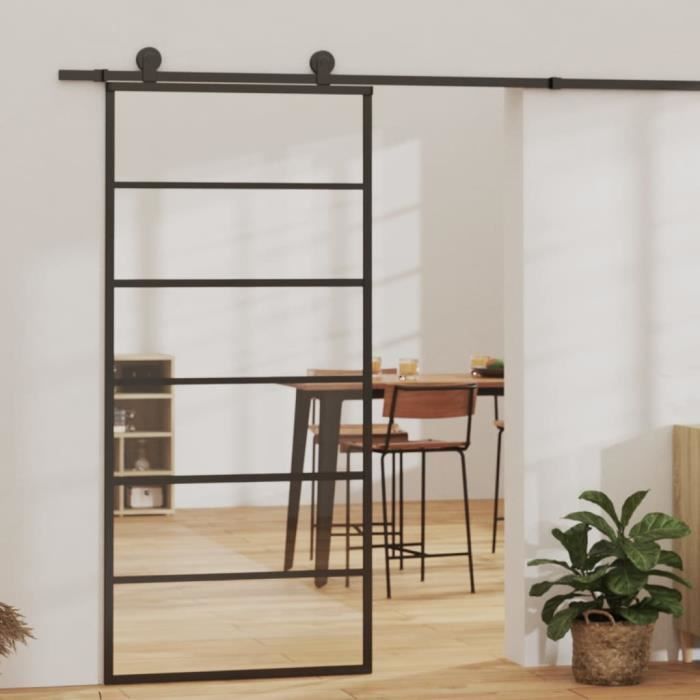 vidaXL Porte coulissante verre et aluminium 90x205 cm - Système coulissant - Rue du Commerce