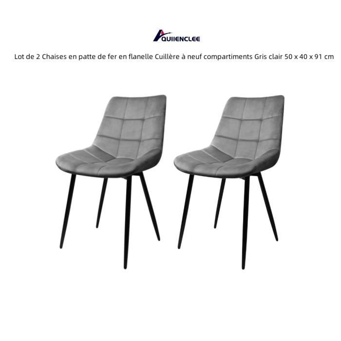 QUIIENCLEE Lot de 2 Chaises en patte de fer en flanelle Cuillère à neuf compartiments Gris clair 50 x 40 x 91 cm