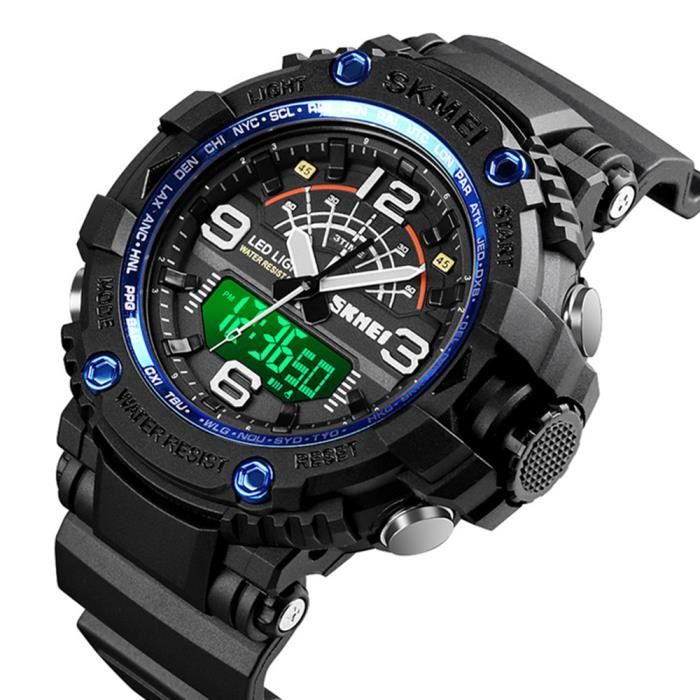 Montre Homme Sport Digitale LED 7 Couleurs - Étanche 50M, Chronomètre, 3 Alarmes, Grand Écran Analogique Digital