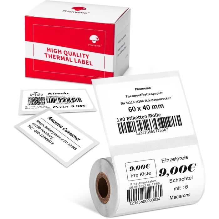 Phomemo 3 rouleaux de papier thermique autocollant pour T02 50mm x 3.5m