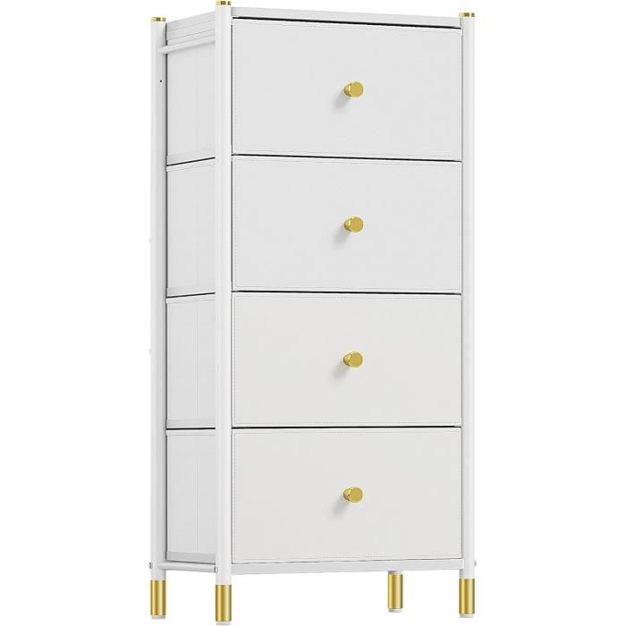 Commode 3 Tiroirs Tissu Et Bois YITAHOME - Rangement Chambre, Salon Et Couloir Blanc