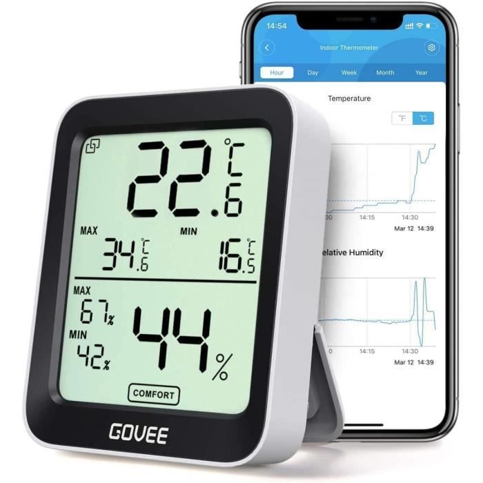 Meilleurs prix pour Govee Thermomètre Hygromètre Intérieur Petit Moniteur Mini Numérique à Haute Précision Capteur Hdité Température, LCD Bluetooth 181