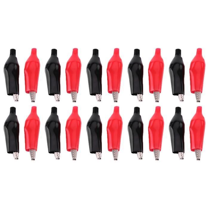 20 Pinces Crocodiles De Test – 35 Mm, Manchons PVC Isolants Rouge Et Noir – Pour Labo, électronique, Multimètre, Bricolage