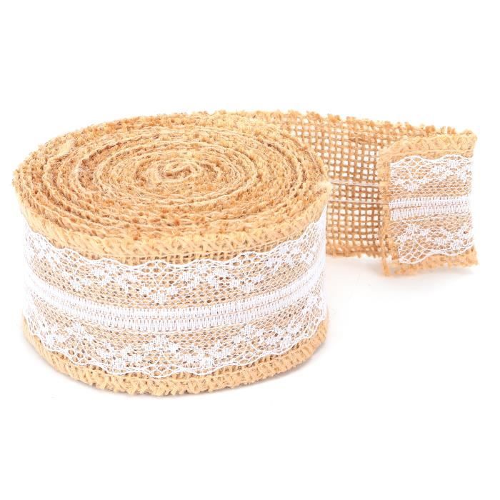 8 Rouleaux Ruban Jute Avec Dentelle Vintage - Ruban Naturel Pour Cadeaux Et Décoration