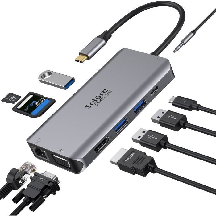 Adaptateur USB-C Vers HDMI + VGA Double Écran 4K/1080P - Plug & Play Pour MacBook, PC, Switch, TV - 7