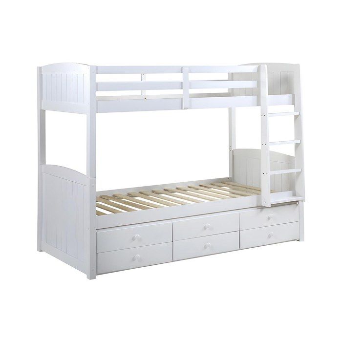 Lits superposés séparables ANCHISE II - 2 x 90 x 190 cm - Avec rangements - Pin blanc