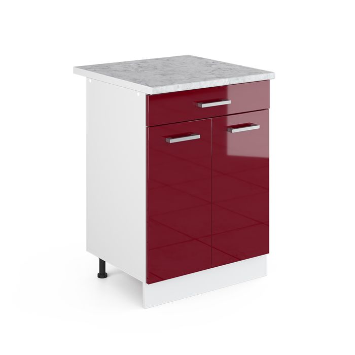 Meuble cuisine R-Line 60cm avec tiroir PT Marbre Rouge brillant/Blanc Vicco 30476