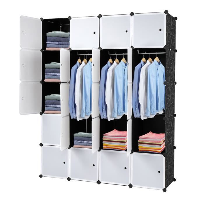 Armoire en plastique Penderie de Vêtement 5 Etagères 20 grille avec