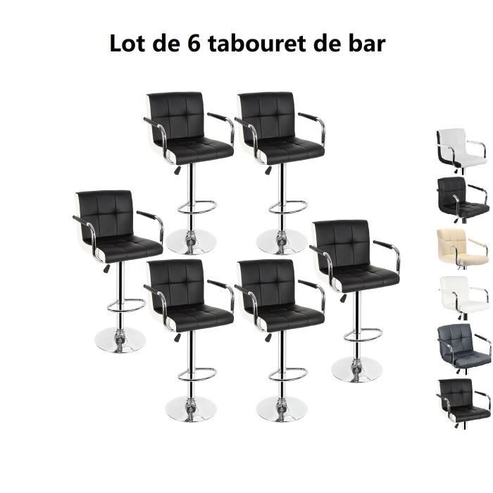 6 x tabourets de bar avec accoudoirs 22.5cm, willonin® chaise de cuisine avec siège dossier noir et bordure blanc, hauteur réglable