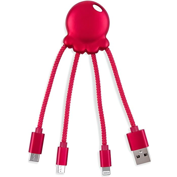 Xoopar Octopus Metal Rouge Cable Multi Connecteurs Usb Hub Usb 4 En 1 Usb C Usb Et Micro Usb Cable Usb Xp61040 15 Prix Pas Cher Cdiscount
