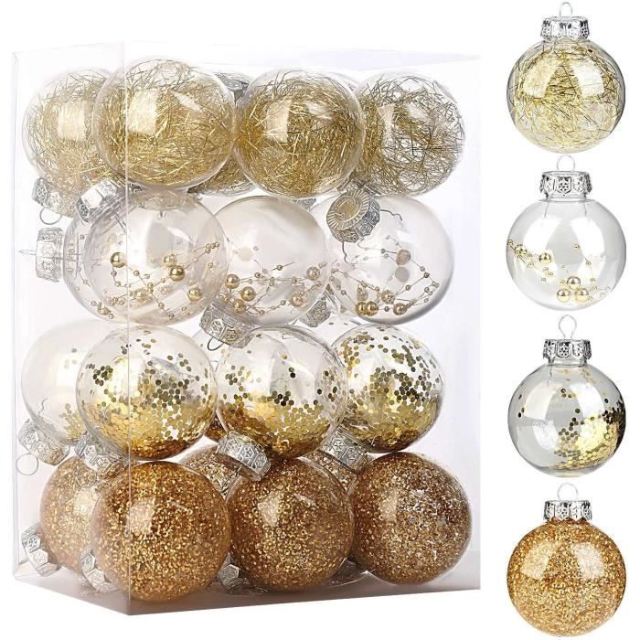 ADXCO Lot De 16 Boules De Noël En Plastique Incassable à Suspendre Pour Sapin De Noël (8 Cm, Rouge Et Vert