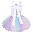 Jupe Licorne Fille - JUREBECIA - Modèle Dress Up Été - Tulle Arc-en-ciel - Fleurs cousues - Nœud amovible-1