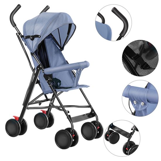 Poussette Canne Légère Et Pliable à Une Main - Pour Bébé 0-3 Ans (15 Kg) - Auvent Avec Moustiquaire - Roues Antidérapantes - Kaki - 2