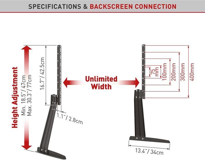 Pied TV Universel - Support Sur Pied Compatible Télés 32 à 55 Pouces - Acier, Avec Kit De Vis De Fixation