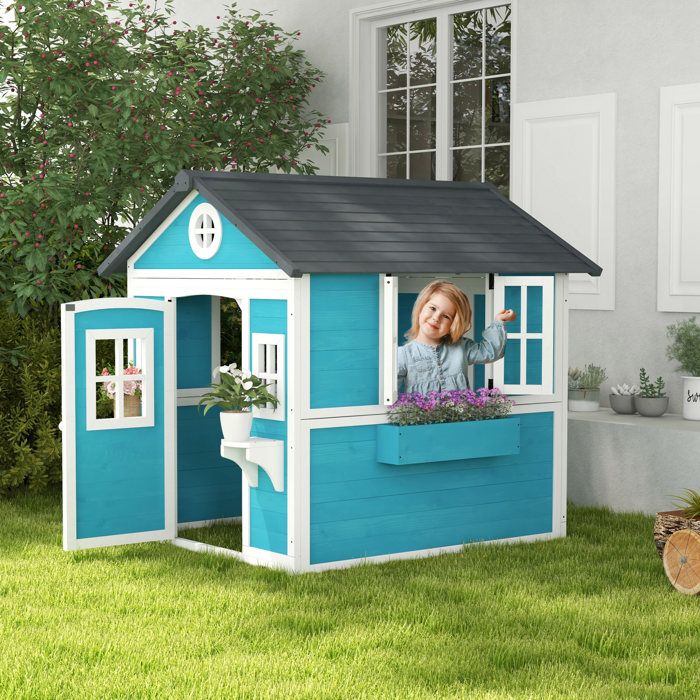 Cabane Enfant extérieur en Bois, Maison Enfant extérieure avec Porte, fenêtres, 2 bacs à Fleurs, maisonnette de Jeu pour 3-8 Ans - Jeux - Jouets