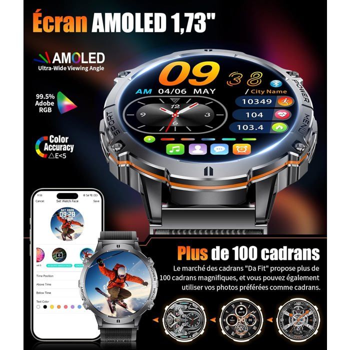 Montre Connectée DREMAC 2025 - Écran 1,75", Batterie 1000mAh, 130 Modes Sport, IP68 - Pour Android Et IOS