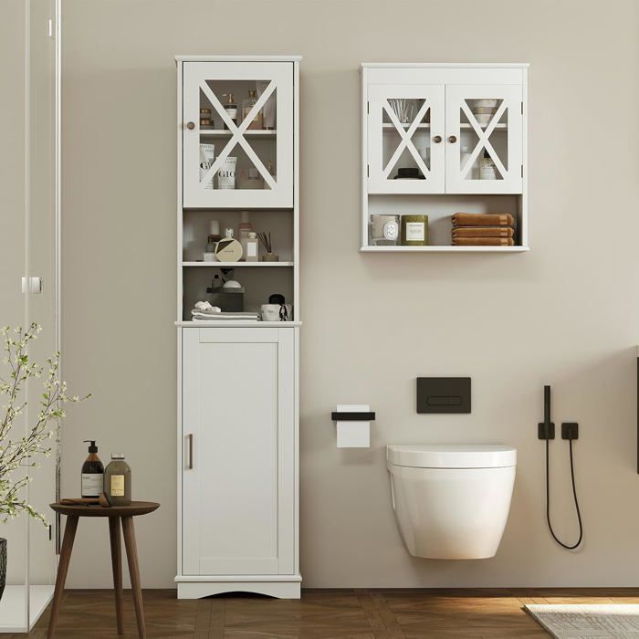 Colonne Salle de Bain avec 4 Portes et 1 Tiroir, Armoire Salle de Bain, Étagères Réglables, 60x30x170 cm, GRIS - Maison