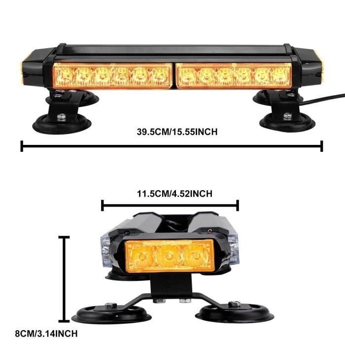 Gyrophare LED 90 Diodes Avec Base Magnétique - 16 Modes Clignotants, étanche IP65, Câble 3 M - Pour Véhicules D'intervention, Chantiers - 8