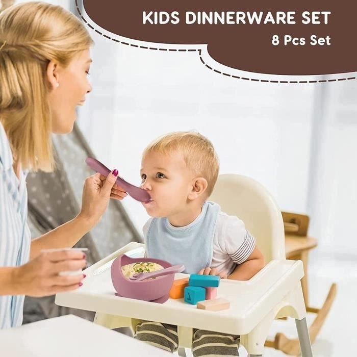 Coffret repas bébé personnalisé en silicone - assiette ventouse, bavoi